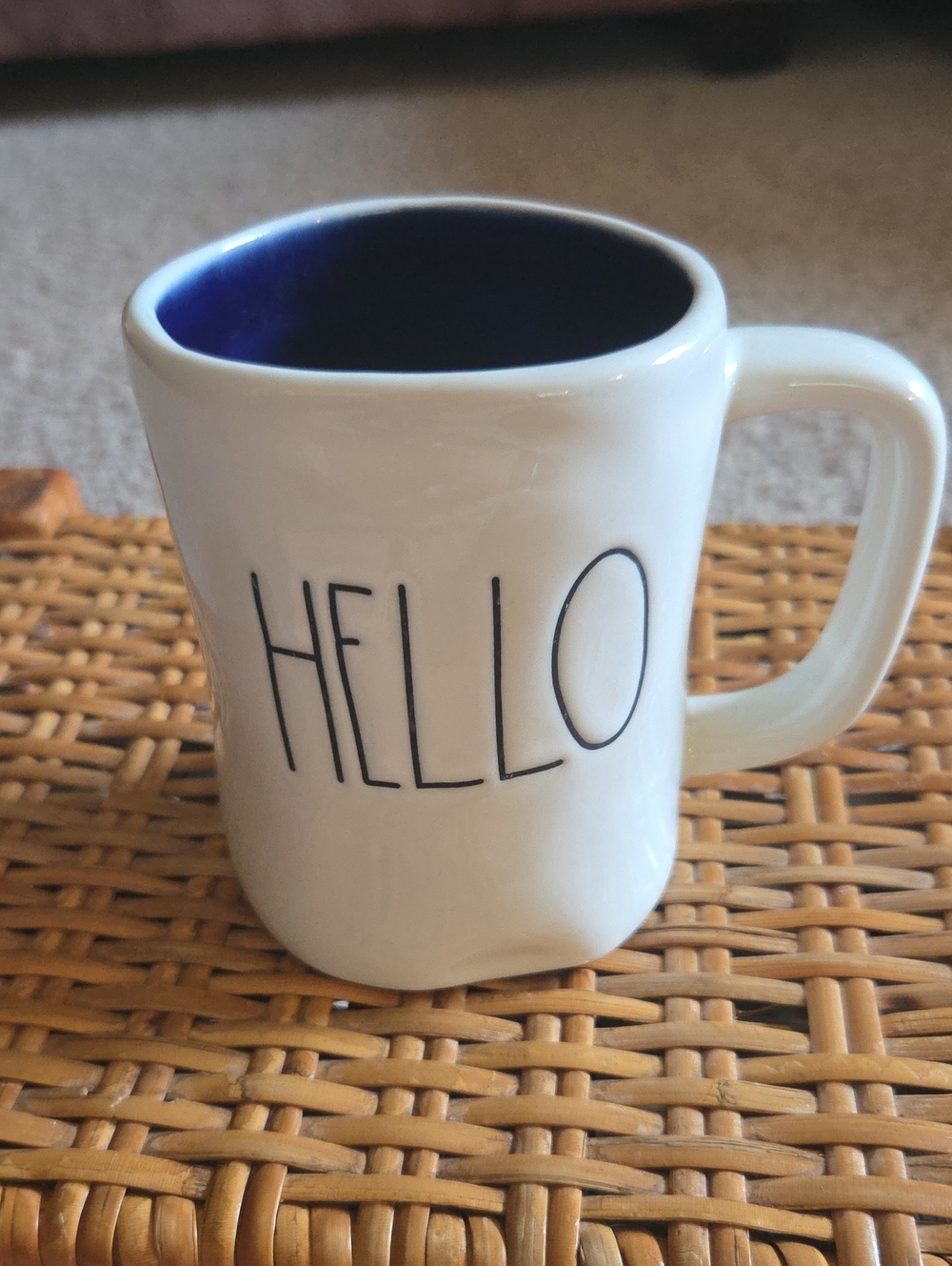 Rae Dunn White Mug with Blue Interior - HELLO